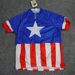 Captain America Cycling Jersey Large Blue Red Full Zip Coolmax NEW